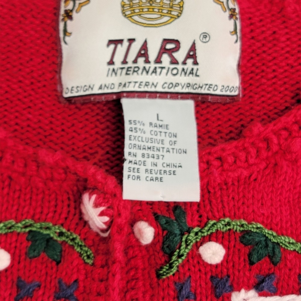 Vtg Tiara International 90s Christmas Cardigan Large Red Stocking Tree Button Up - Picture 8 of 13